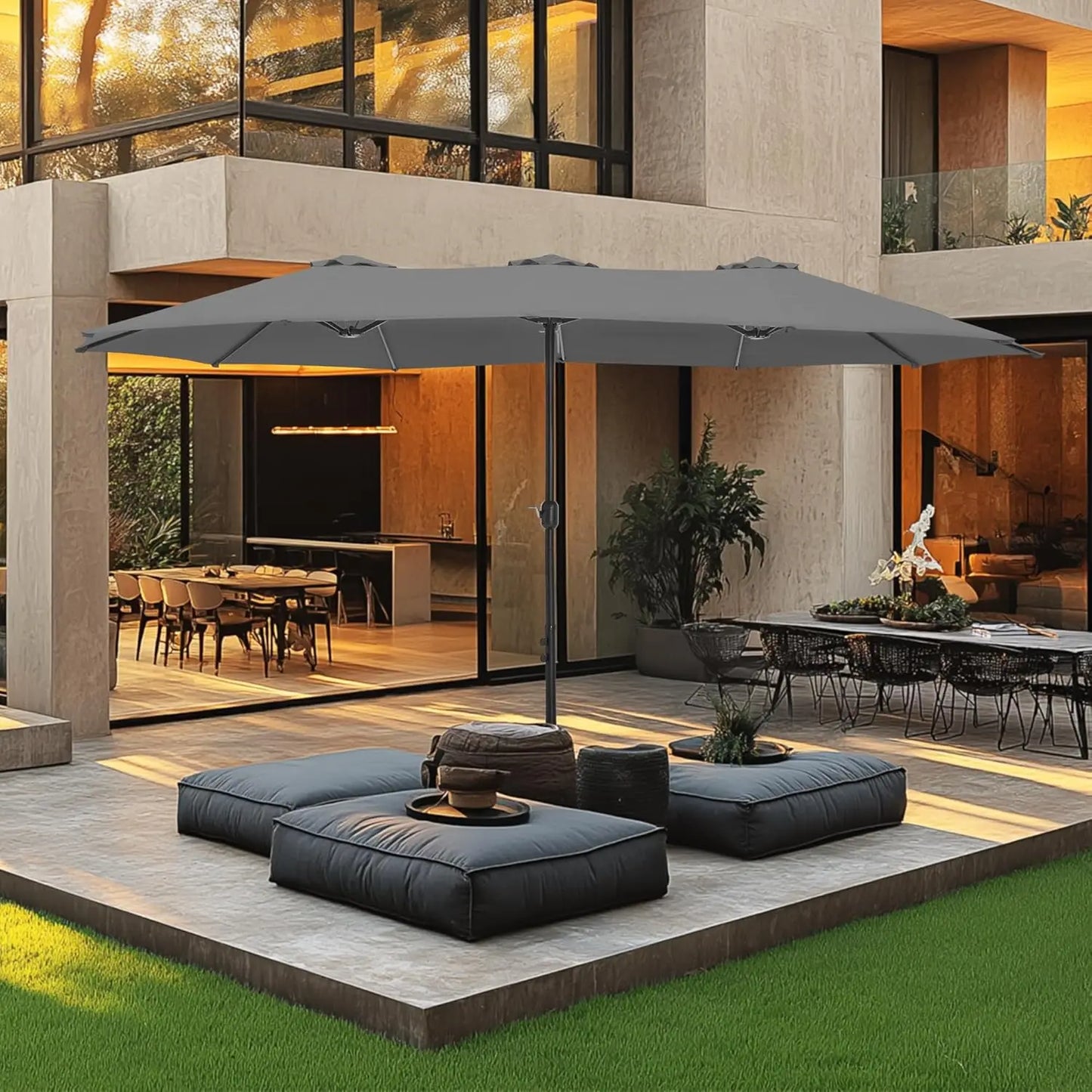15ft Double Sided Patio Umbrella with Base