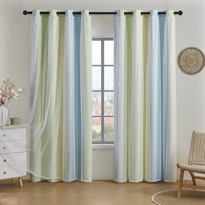 Rainbow Hollow-Out Star Blackout Curtains
