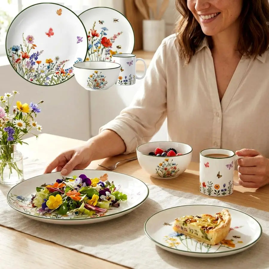 16 Pcs Wildflower Ceramic Dinnerware Set for 4