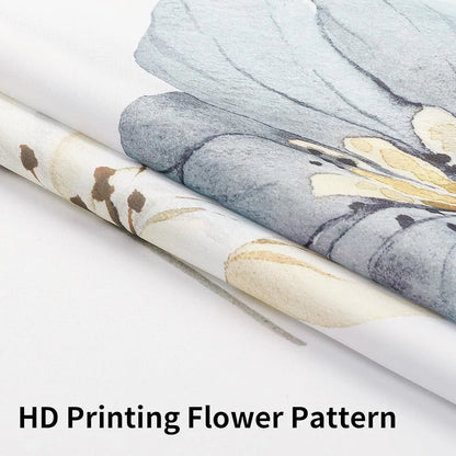Grey Watercolor Floral Shower Curtain with Snap Liner