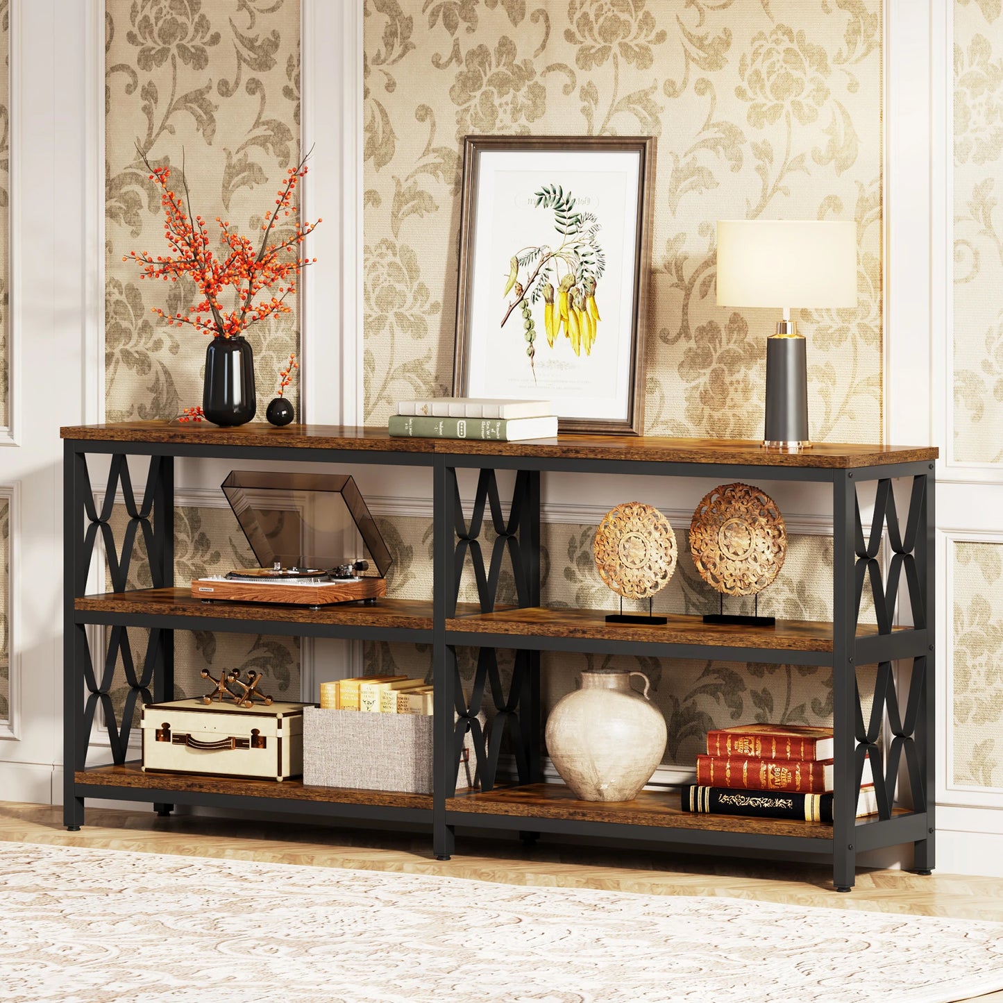 Console Table with Storage Shelves