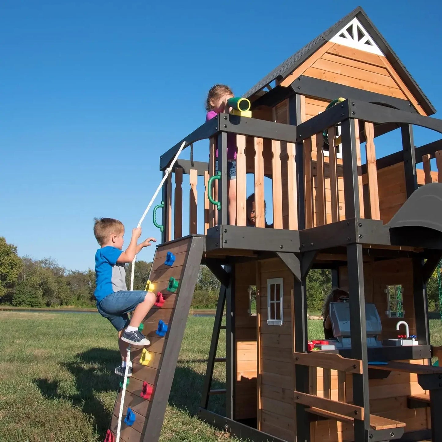 Swing Set with Wave Slide, Clubhouse and More