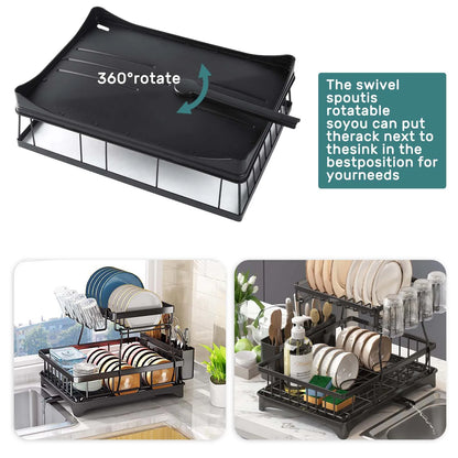 Large 2-tier dish drying rack for kitchen
