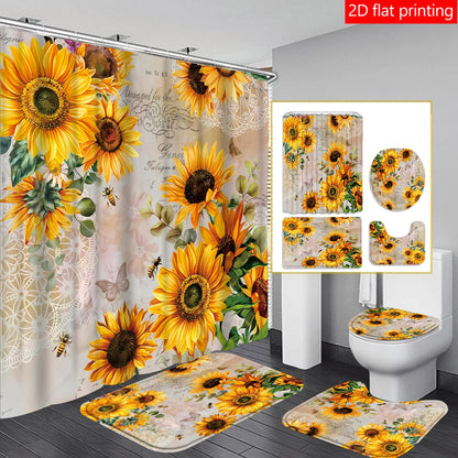 4pcs Sunflower curtain shower