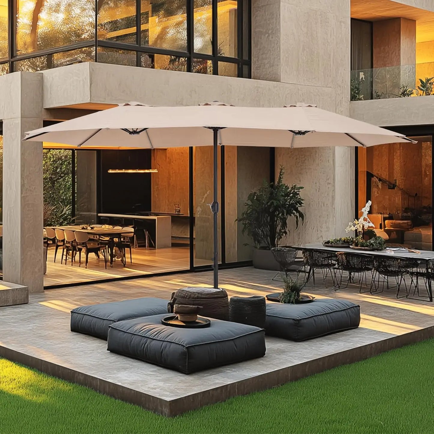 15ft Double Sided Patio Umbrella with Base